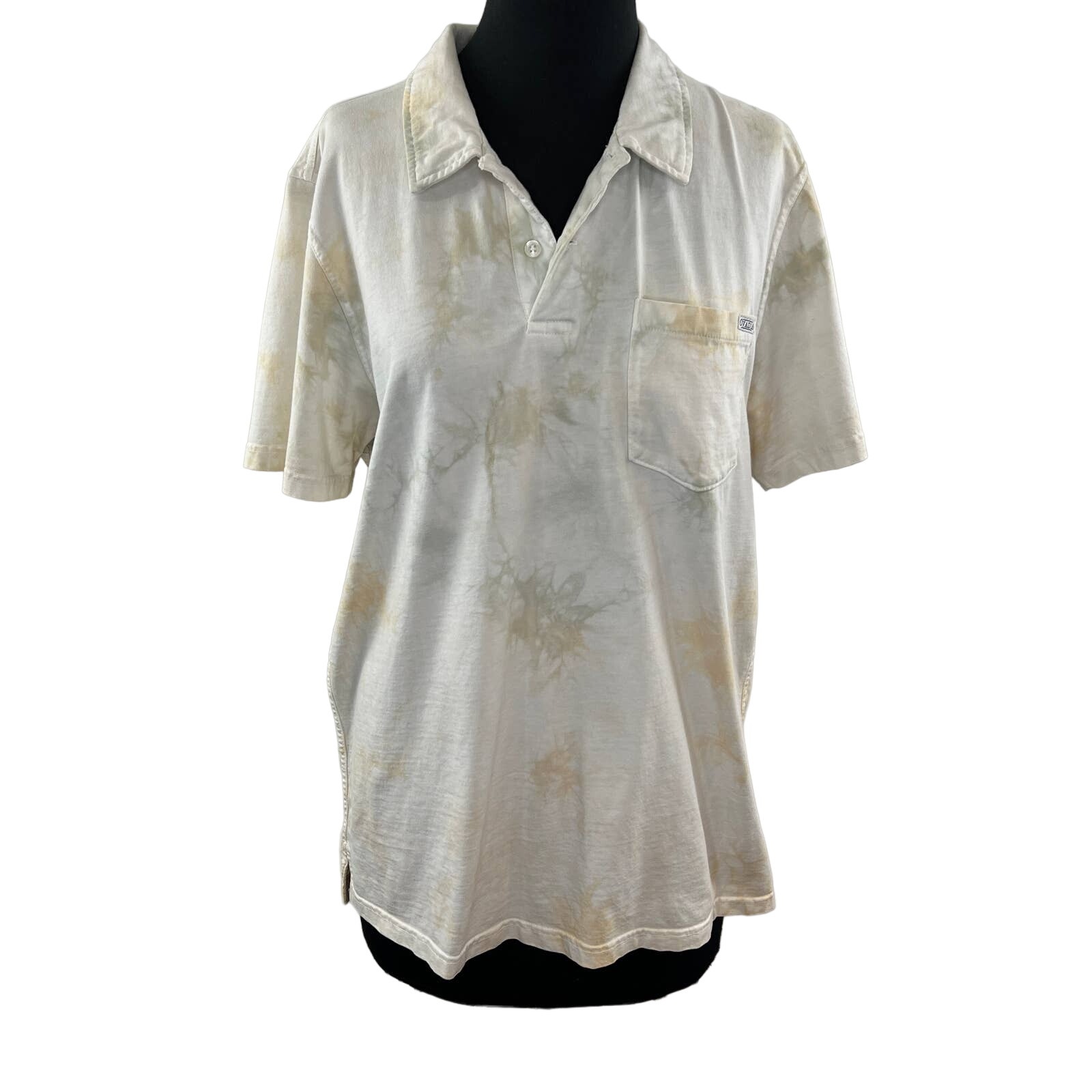 Ovadia Ny White Green Polo Shirt Cotton Tie Dye Collared Short Sleeve Pullover L